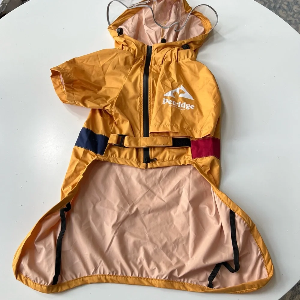Porridge Hooded Dog Raincoat Reflective Jacket w clear visor Sz 55/M-L